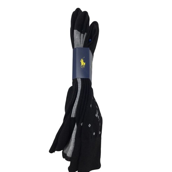 Polo Ralph Lauren 3Pack Dress Socks Black Grey Stripe Diamond Casual 10-13 - Picture 2 of 9